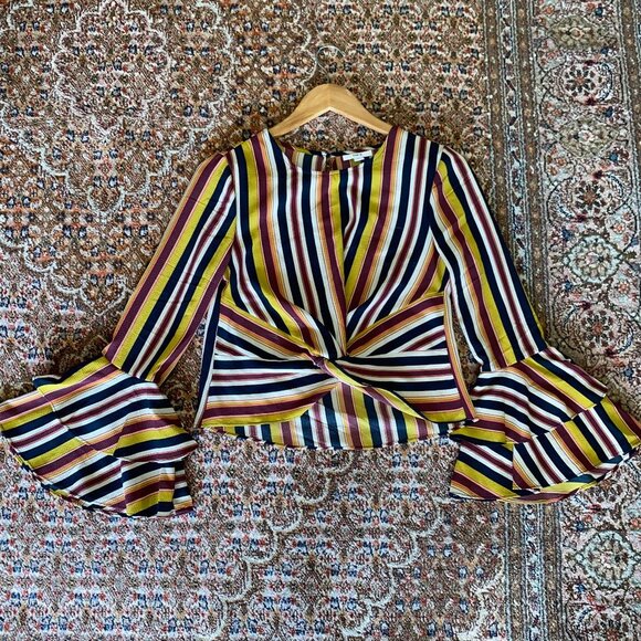Bar III Women's Striped Crop Top Ruffle Size Small - Picture 2 of 9